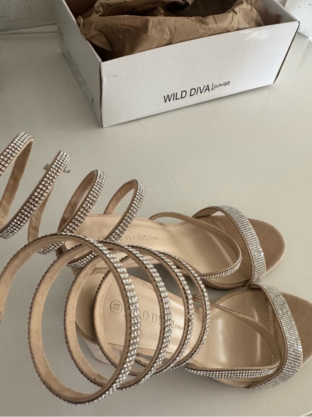 Wild Diva Spiral Rhinestone Strappy Ankle Chunky Block Heels - Picture 2 of 6
